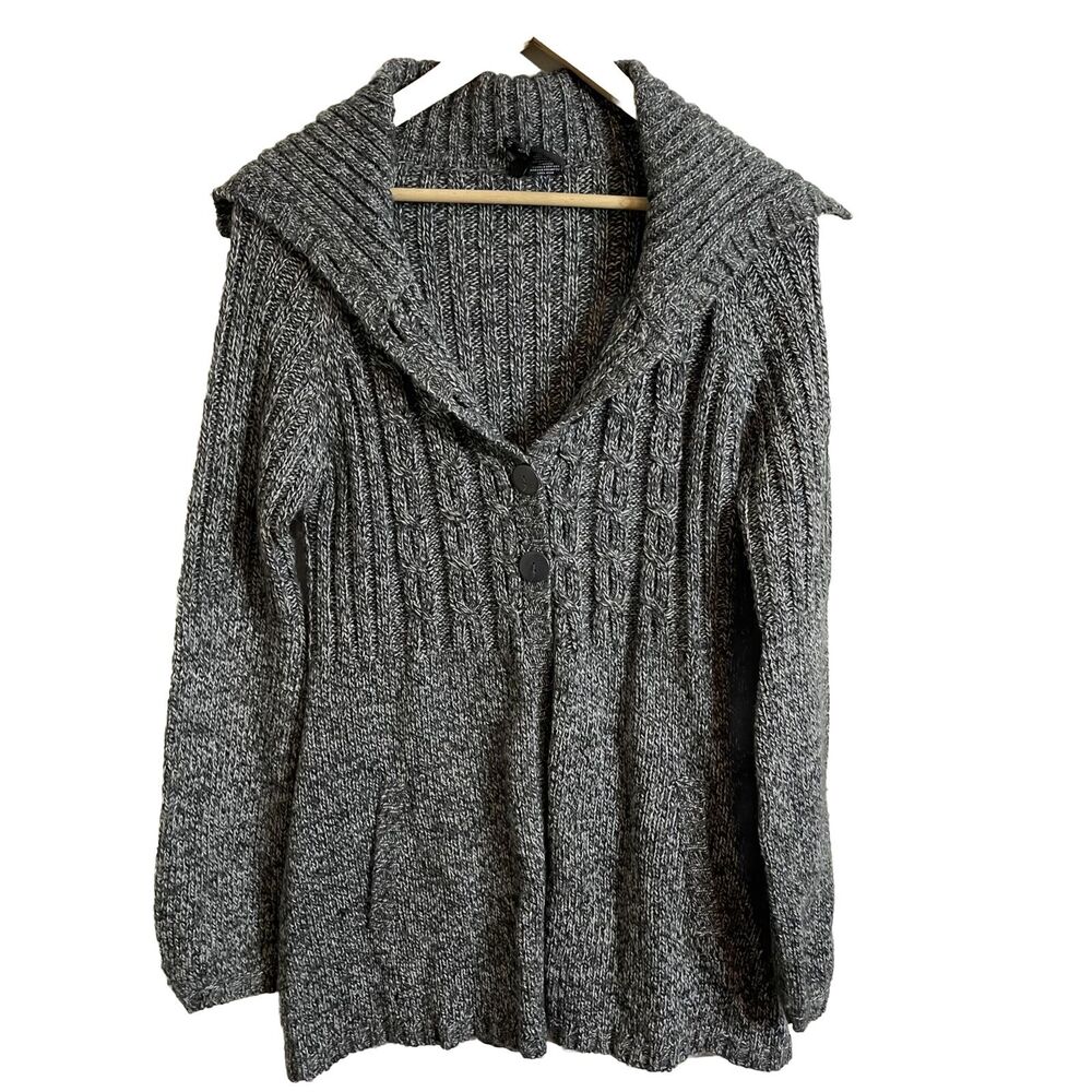 New Directions Women’s Gray White Tunic Cardigan Sweater Size Small 3 Button